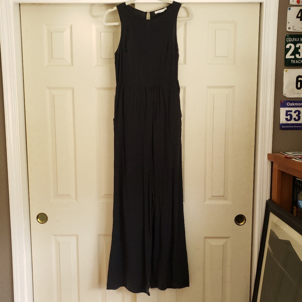Lush Navy Blue Tie Waist Wide Leg Sleeveless Jumpsuit